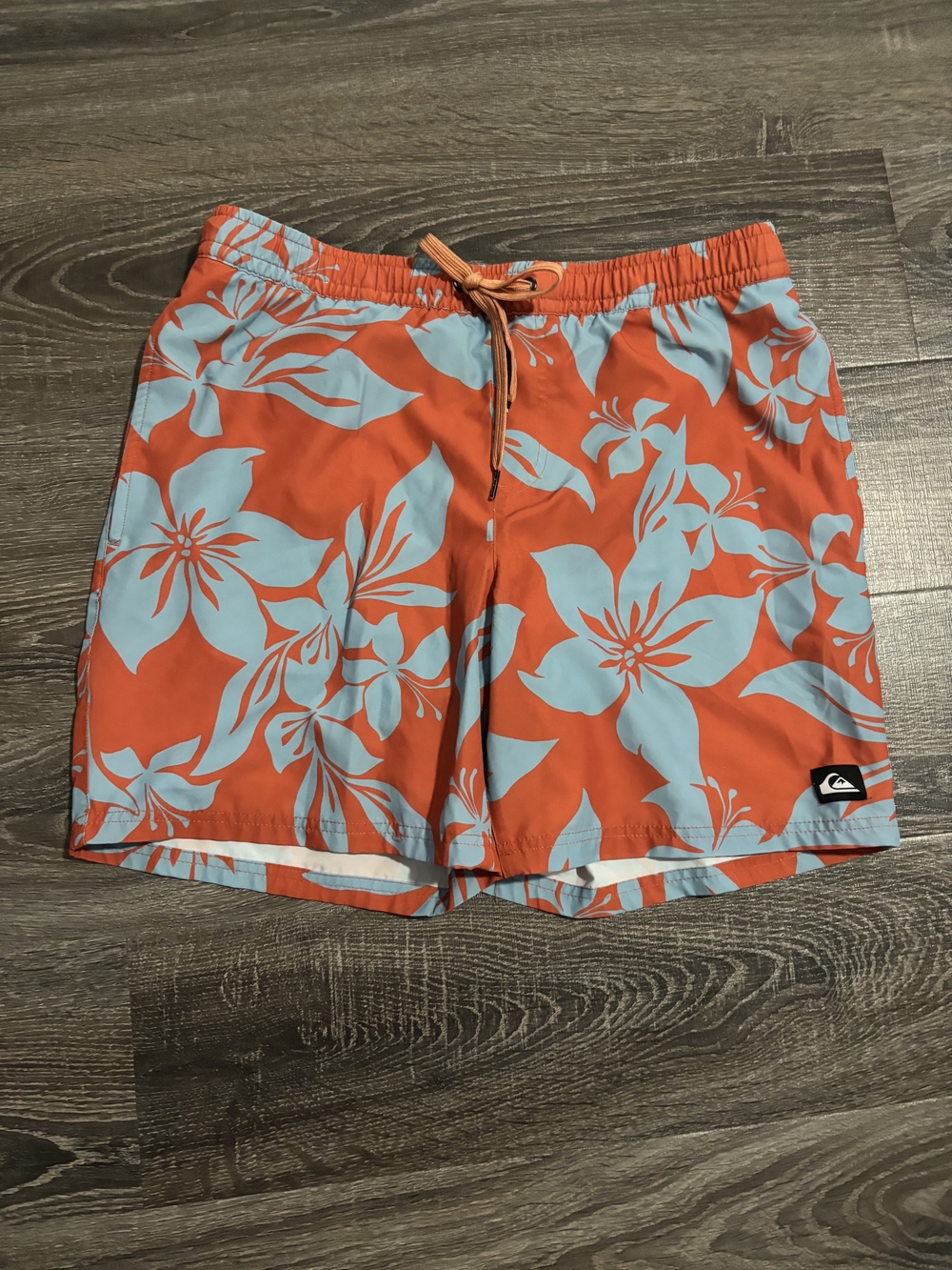 Quiksilver Orange Swim Trunks with Light Blue Floral Print
